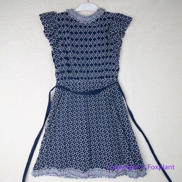 New! Express Eyelet Faux Wrap Dress Blue‎ White Short Sleeve Casual, S - Picture 12 of 16